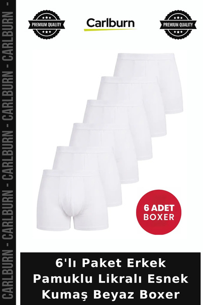 Carlburn 6-Pack Men's Cotton Lycra Stretch Fabric White Boxer Briefs, Classic...