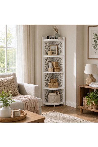 Vivendo Raft organizator decorativ cu 5 etaje, alb, ideal pentru living, baie...