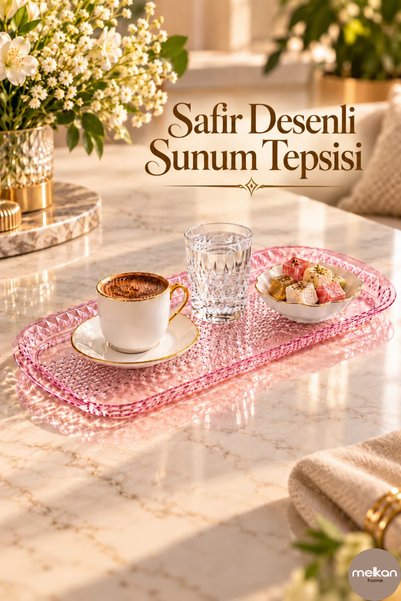 Melkan Home Sapphire Patterned Rectangular Serving Tray 35X15.5 cm – Transpar...