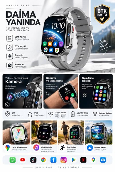 Wearfit Pro Akıllı Saat SIM Kartlı Kameralı Android Dokunmatik Ekran GPS Aram...