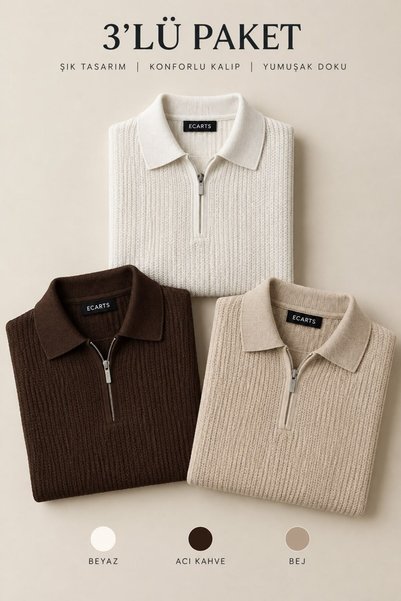 ECARTS Men's Zippered Polo Sweater 3-Piece Set Eca098