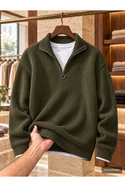 OTAKU Men's Stand Collar Thessaloniki Ribbed Knit Sweater