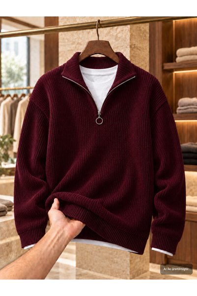 OTAKU Men's Stand Collar Thessaloniki Ribbed Knit Sweater
