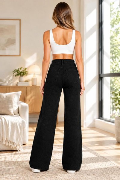we-rayss Marlowe Yüksek , Likralı Palazzo-Bol Paça Kadın Jean - Wide Leg