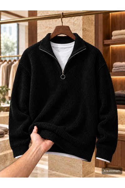 OTAKU Men's Stand Collar Thessaloniki Ribbed Knit Sweater