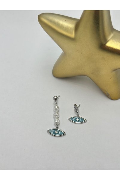 BYYEŞO Pearl and Eye Detail Steel Earrings