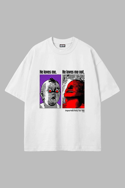 Bak Moda Λευκό oversized unisex t-shirt με την επιγραφή «He Loves Me»