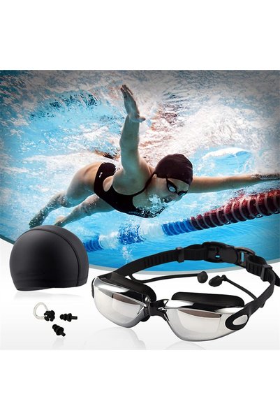 HONPOLO Swimming Goggles 4 Set, Ear Plugs Nose Clip Clear Vision HD Waterproo...