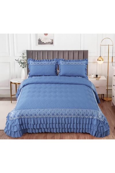 OEM Cuvertură și fețe de pernă, bumbac, volane elegante, 3 piese, 2 persoane,...