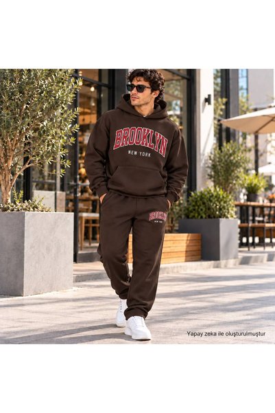 caddekombin Men's Bitter Coffee College Style Brooklyn Typography Printed Swe...