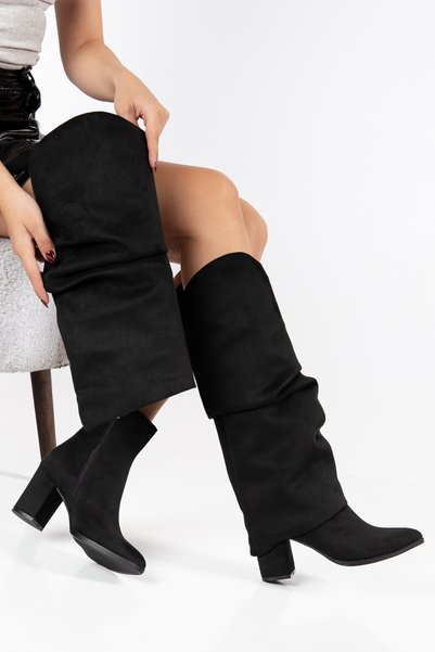 EYLÜLDEN MODA SHOES μαύρες μπότες από σουέτ με σούρες, μυτερή μύτη και άνετο ...