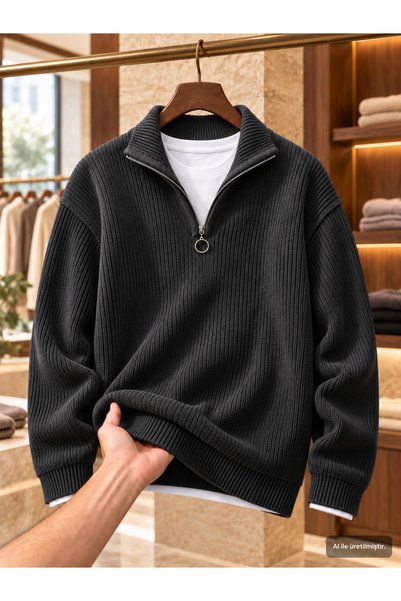OTAKU Men's Stand Collar Thessaloniki Ribbed Knit Sweater
