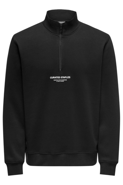 Only & Sons سترة رجالية سوداء ONSCURATED REG HALF ZIP SWEAT NOOS