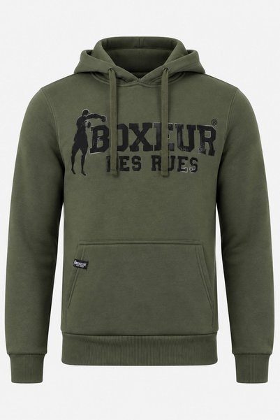 Boxeur Des Rues Hanorac de iarnă pentru bărbați, cu glugă, verde măsliniu, lo...
