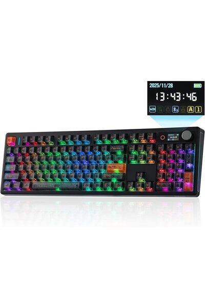 Epomaker لوحة مفاتيح ميكانيكية كاملة الحجم TH108 V2 PRO مع شاشة ومقبض