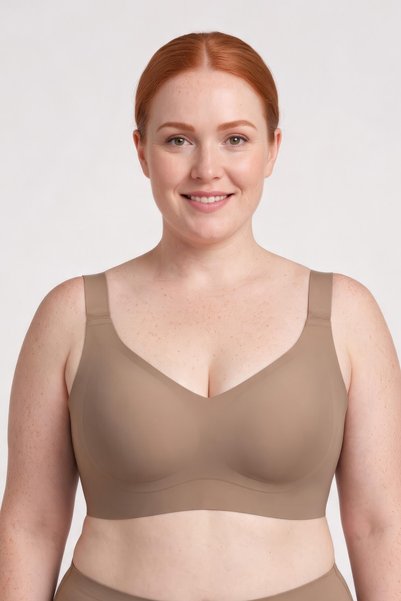 HNX Sutien pentru femei, maro deschis, mărime mare, model efect modelator, fă...