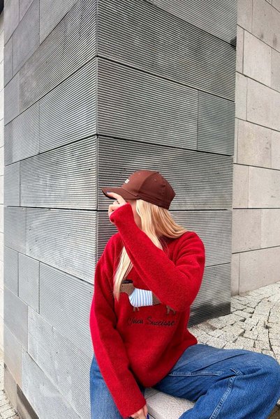 lizge giyim Cycling Collar Embroidery Detail Knitwear