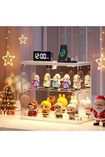 Generic Clear Glass Display Case - for Figures & Collectibles, Small 2-Tier D...
