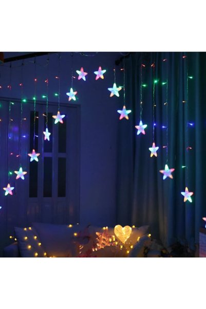 Vivendo Instalatie perdea luminoasa LED de 4m, cu stele in forma de V, Multic...