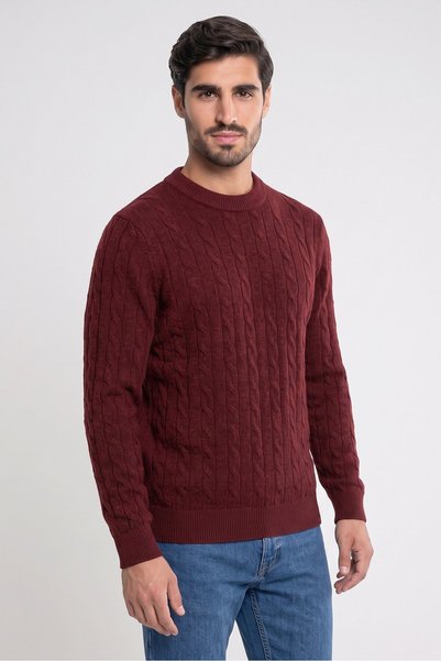 KENSINGTON Men Crew Neck Short Sleeve Knitted Sweater, Maroon