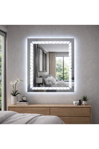 Vivendo Oglinda LED cu ceas digital si dezaburire, lumina reglabila touch, 60...