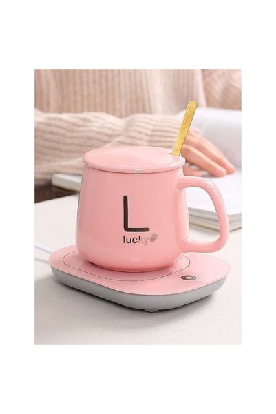 Vivendo Gift set Ceramic mug with heater, teaspoon, constant temperature 55 d...