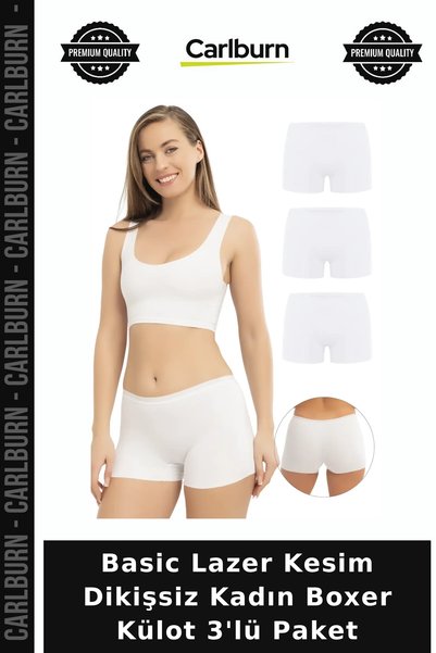Carlburn Premium Basic Laser-Cut Seamless Women's Boxer Briefs, 3-Pack, Under...