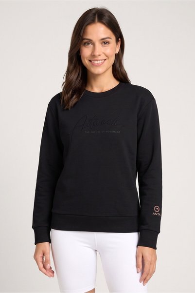 Anta Women Sportswear Fit Long Sleeve Outdoor Sweatshirt, Black
