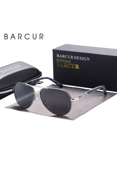 Choice3 نظارات شمسية كلاسيكية من BARCUR باللون الرمادي الفاتح للرجال، طلاء مس...