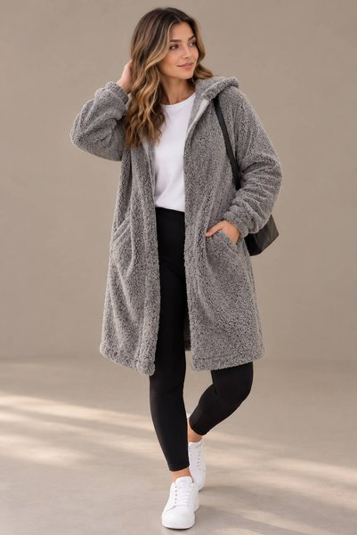 OK BLUME Women's Welsoft Zippered Hooded Long Fleece Cardigan