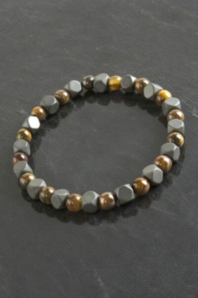 HOŞGÖR ACCESSORIES Turtle Eye Hematite Natural Stone Bracelet