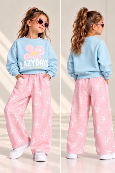 Pamuklu Baskılı Sweatshirt ve Pantolon Takım