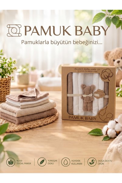 PAMUKBEBEE Pamuk Baby %100 Pamuk 7'li Bebek pamuk havlu Ağız silme Mendili ku...
