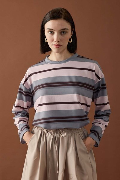 Ceylan Otantik Gray & Pink Striped Bodysuit