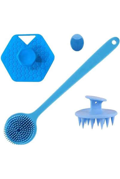 SQLMTAU 4-Piece Bath and Facial Cleansing Silicone Brush Set Including Long-H...