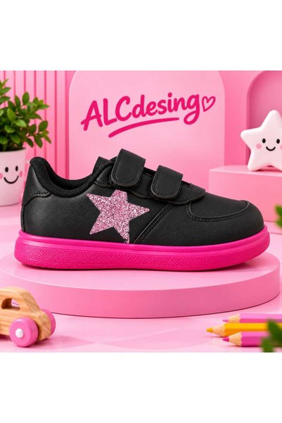 alcdesing حذاء رياضي أبيض بتصميم لاصق للفتيات – حذاء رياضي يومي مزين بنقشة نجوم.
