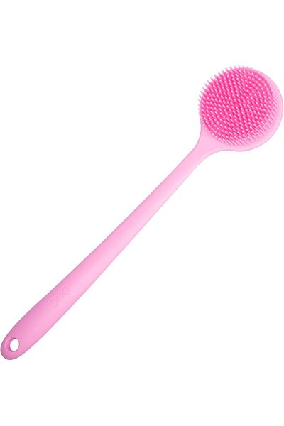 DNC Soft Silicone Back Scrubber Shower Bath Body Brush with Long Handle (Pink)