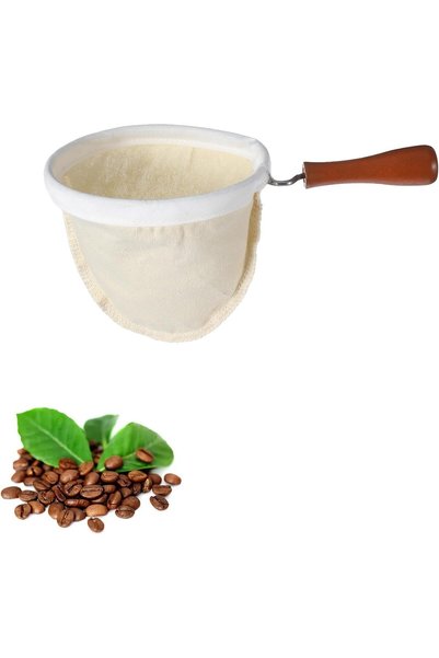 TERRIFI Flannel Cloth Coffee Filter with Wooden Handle, Reusable Handmade Was...