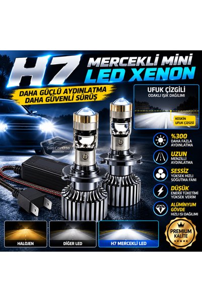 ŞüsCarOto Aksesuar H7 Lazer Mercekli Far Ampulü Ufuk Çizgili Otomobil Araç Mi...