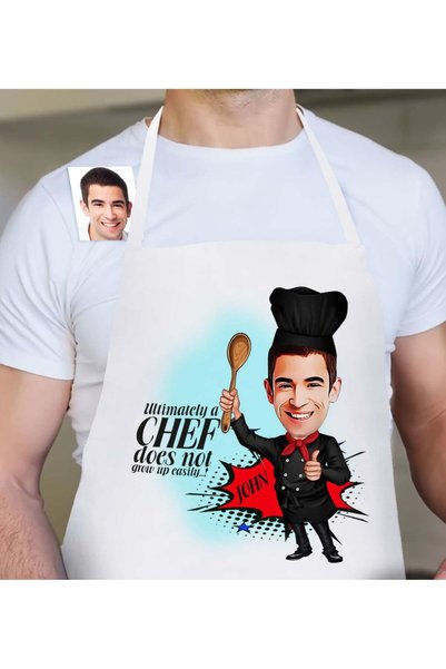 Bk Gift Personalized Chef Cartoon White Kitchen Apron - 3Pcs