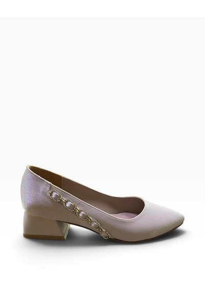 Yaren Moda Women's Thick-Soled, Low-Heeled Satin Shoes with Stone Embellishme...
