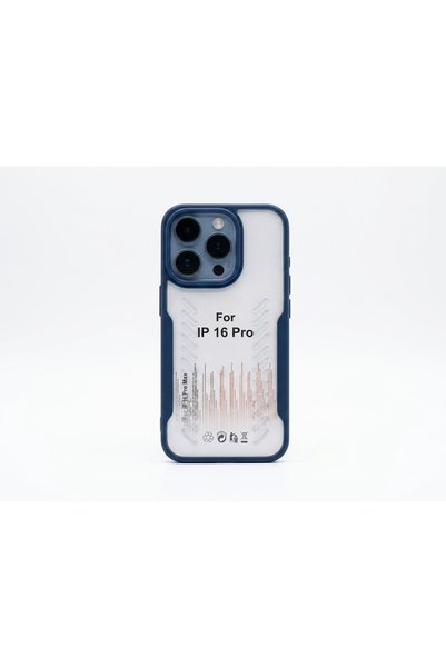 kılıfınbenden Iphone 16 pro transparent case with navy blue edges.