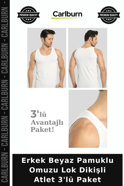 Carlburn Men's White Cotton Shoulder Seam Tank Top 3-Pack Regular Fit Textile...