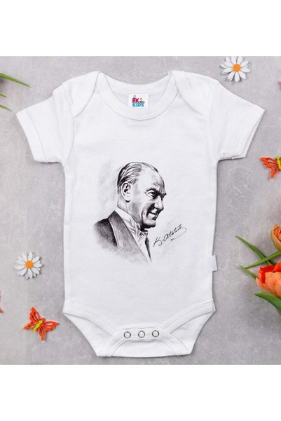 Bk Gift Bk Kids Atatürk-Themed White Baby Bodysuit - 10, 0-3 Months.