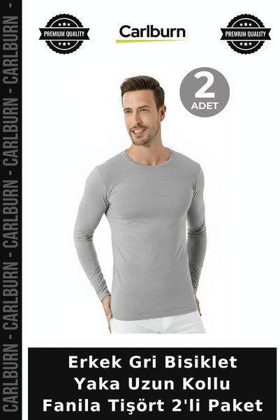 Carlburn Deluxe Series Men's Grey Crew Neck Long Sleeve T-Shirt, Pack of 2, G...