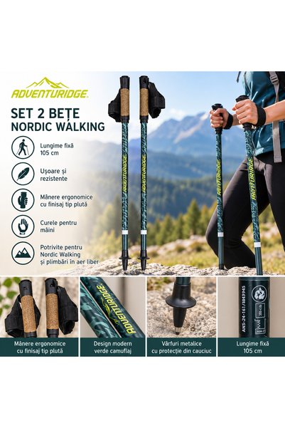 Adventuridge Σετ 2 μπατονιών Nordic Walking ADVENTURIDGE, 105 εκ., λαβές από ...