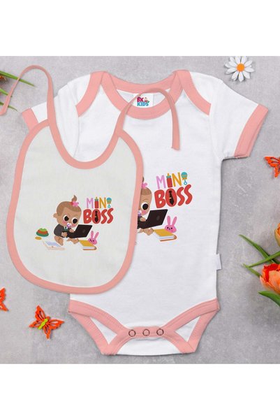 Bk Gift BK Kids Mini-Design Pink Baby Bodysuit and Bib Gift Set-1, 3–6 Months