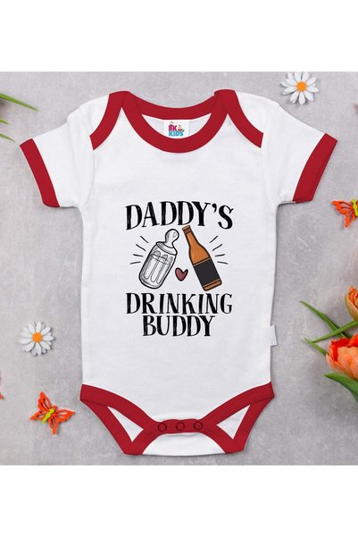 Bk Gift BK Kids "Daddy's Drinking Buddy" Design Red Baby Bodysuit-2, 0-3 Months
