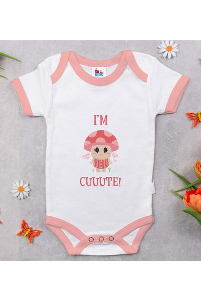 Bk Gift "I'm Cute" Design Pink Baby Bodysuit-1, 0-3 Months