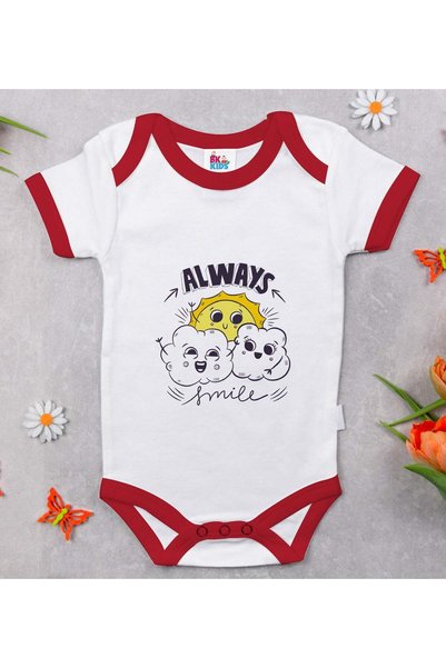 Bk Gift "Always Smile" Design Red Baby Bodysuit-1, 0–3 Months